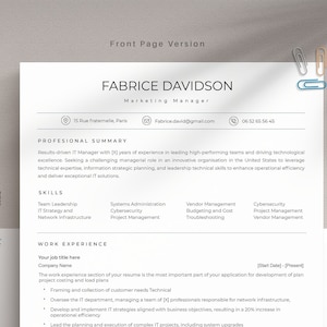 Modern Resume Template ,Apple Pages, Microsoft Word, Canva Professional Resume Template, Minimalist CV Professional, Editable online