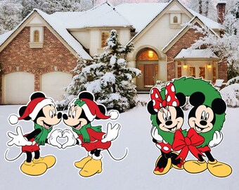 Mickey Mouse and Minnie Mouse Christmas Love and with Wreath Yard Sign Cut Out