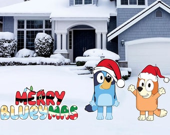 Bluey Bingo Merry Blueymas Holiday Christmas Jolly Festive Decoration Yard Sign Cut Out