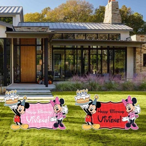 Happy Birthday Mickey and Minnie Cake Party Decoration Yard Sign Cut Outs