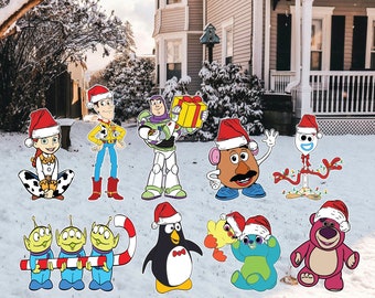 Toy Story Christmas Buzz Lightyear, Woody, Jessie, Mr. Potato Head, Alien, Lots-o-huggin, Forky, wheezy, ducky and bunny  Yard Sign Cut Outs