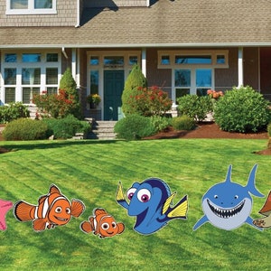 Finding Nemo Dory Marlin Crush Squirt Bruce Ocean Fish Shark Turtle Sea Themed Party Decoration Disney Yard Sign Cut Out