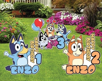 Bluey Bingo Happy Birthday Party Decorations Personalized Name Yard Sign Cut Out