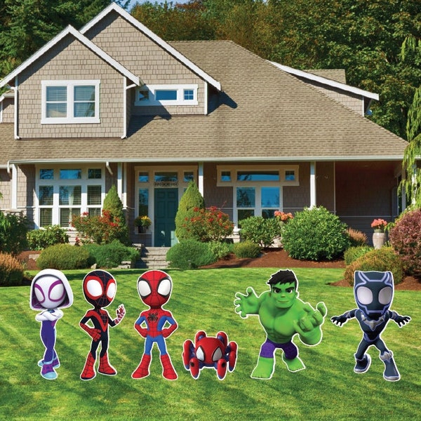 Spidey and his Amazing Friends Spider Man Spin Ghost Spider Trace e Hulk Black Panther Webs  Party Decoration Yard Sign Cut Out