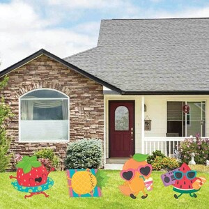 Fruit Cartoons Summer Pineapple Strawberry Watermelon Mango Floaties Beach Pool Boombox Party Decoration yard sign cut out