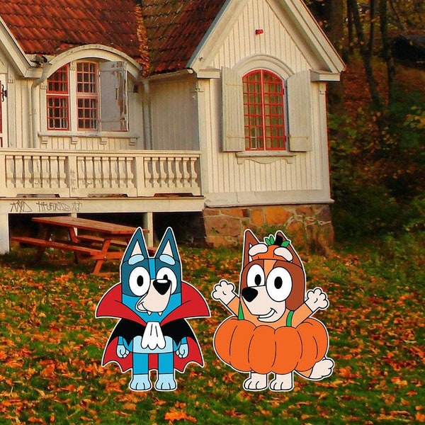 Vampire Bluey and Pumpkin Bingo Halloween Yard Sign Cut Out