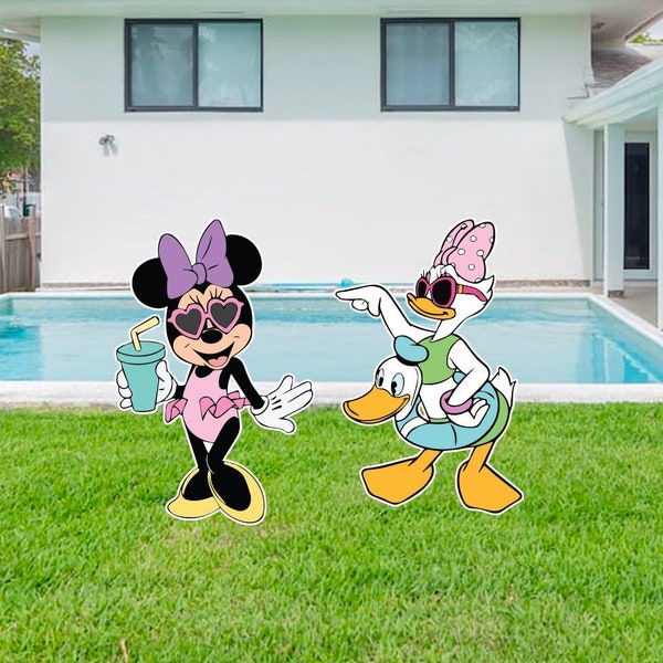 Minnie Mouse in Bathing Suit with Drink and Daisy Duck with inflatable Yard Sign Cut out | individual or set