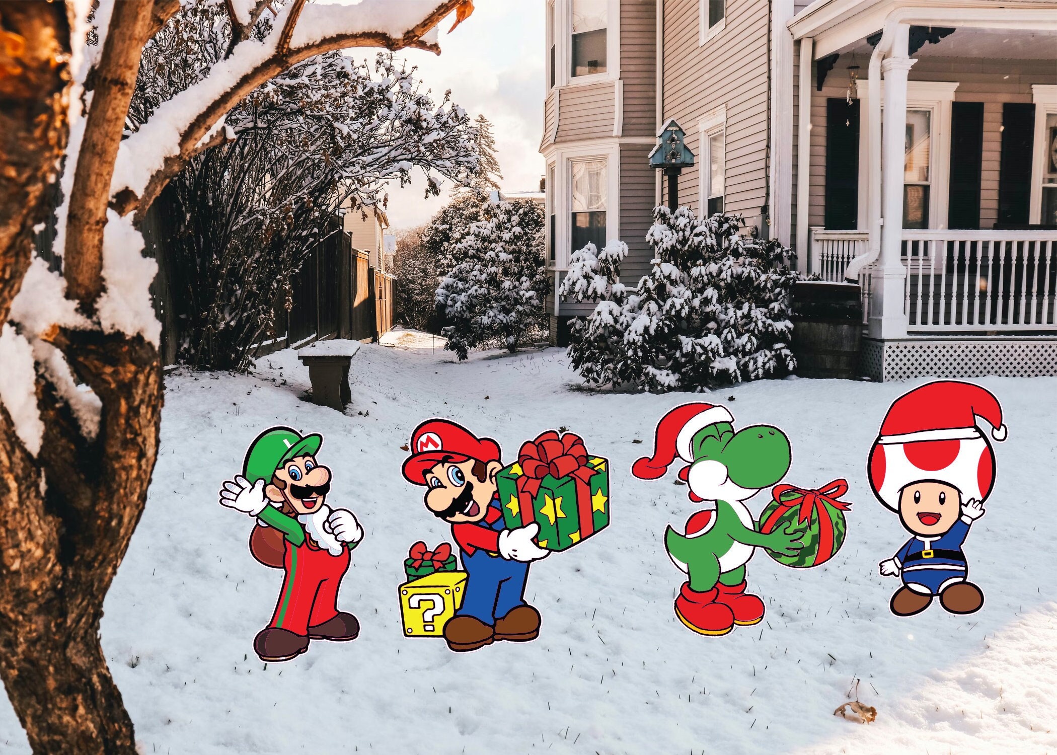 Mario Brothers Christmas Set With Mario With Gifts Luigi With