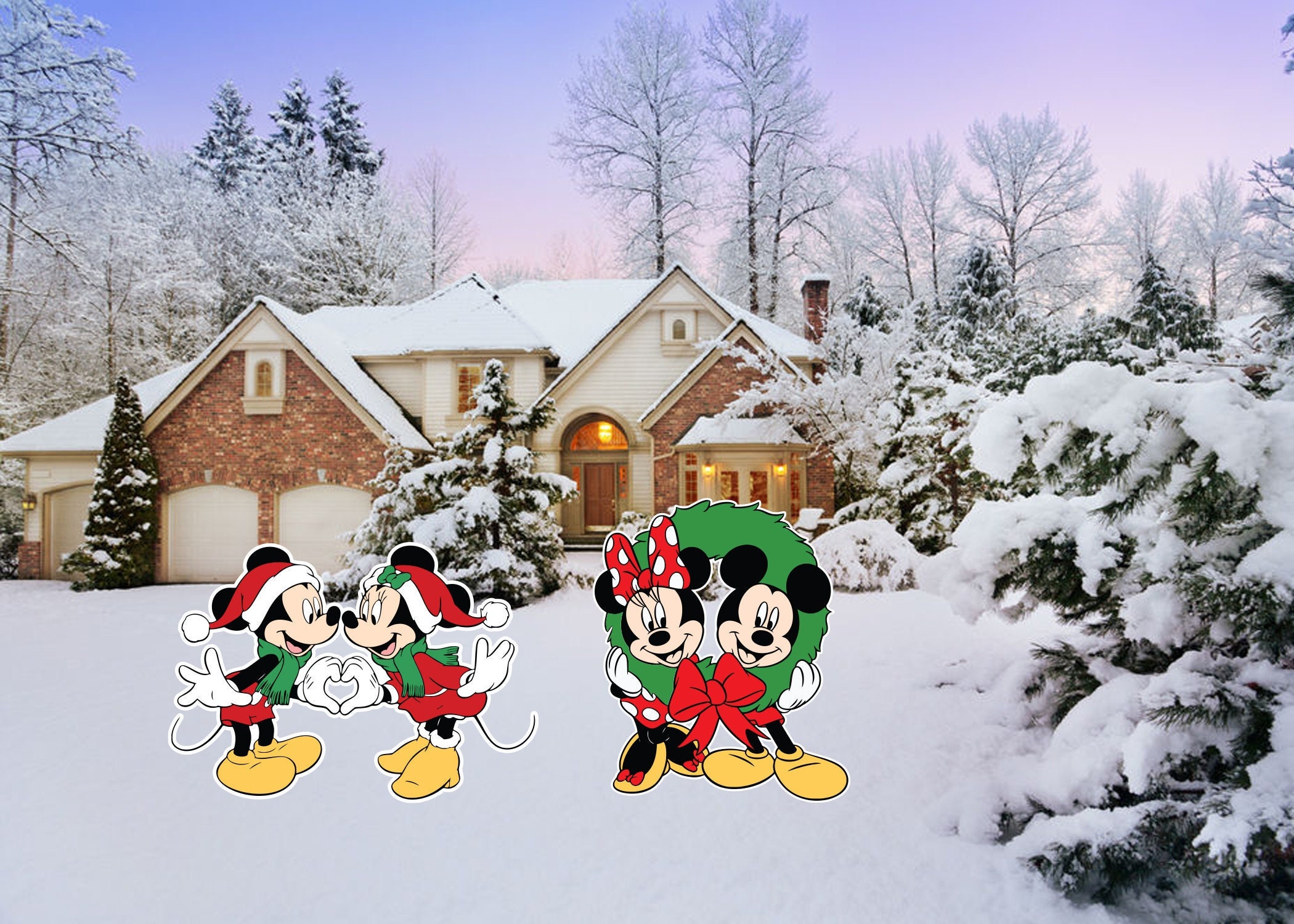 Mickey Mouse and Minnie Mouse Christmas Love and With Wreath Etsy