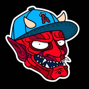 Angels and demons hat pin and sticker