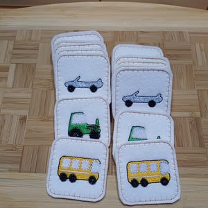 Memory Fahrzeuge "Cars" - 18 Karten - gestickt - Upcycling - Handarbeit #132