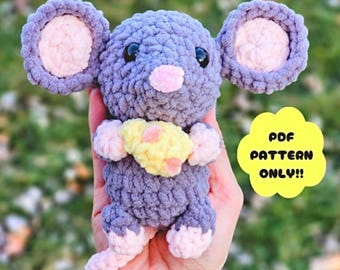Patrón de ratón de crochet en PDF – Ratón de peluche amigurumi – Bonito patrón de juguete de crochet para principiantes