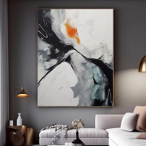 Large Black and White Abstract Painting Textured Wall Art Modern Black and White Painting on Canvas Minimalist abstract Painting Wall Decor