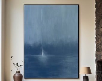Blue Minimalism Painting Blue Abstract Oil Painting Blue Original Abstract Art Large Blue Wall Canvas Oil Painting Blue Living Room Wall Art