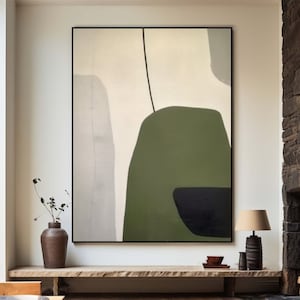 Large Green Beige Black Geometric Abstract Painting Green Abstract Art Beige Wabi Sabi Wall Art Black Minimalist Art Boho Neutral Wall Decor
