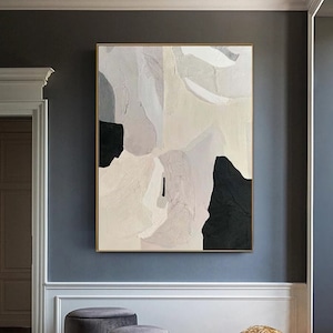 Beige Zwart Wabi Sabi Wall Art Beige Abstract Schilderij Zwarte Minimalistische Muurkunst Beige Zwart Boho Neutrale Muur Decor Woonkamer Muurkunst