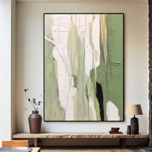 Large Green Abstract Art Green Wabi sabi Wall Art Green White Oil Painting White Contemporary Art Green  Minimalist Art Modern Boho Wall Art