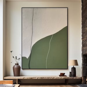 Large Green Wabi Sabi Wall Art Green Beige Abstract Painting Beige Minimalist Wall Art Green extured Canvas Painting Boho Neutral Wall Decor