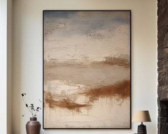 Large Beige Minimalist Abstract Painting on Canvas Brown Wabi Sabi Wall Art Beige Brown Textured Painting Modern Boho Neutral Wall Decor