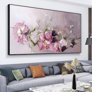 Flower Oil Painting On Canvas, Abstract Textured Flower Painting, Original Modern Floral Painting, Modern Living Room Wall Art Decor image 1