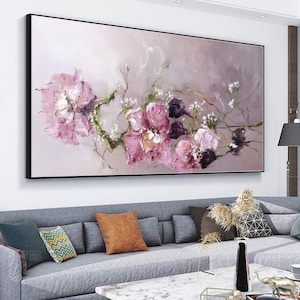 Flower Oil Painting On Canvas, Abstract Textured Flower Painting, Original Modern Floral Painting, Modern Living Room Wall Art Decor