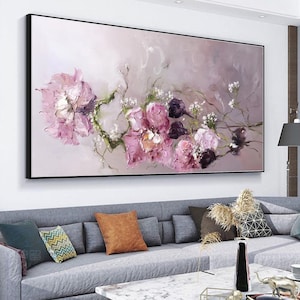 Flower Oil Painting On Canvas, Abstract Textured Flower Painting, Original Modern Floral Painting, Modern Living Room Wall Art Decor image 1