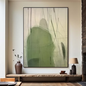 Large Green Abstract Painting Modern Green Minimalist Art Green Beige Wabi Sabi Wall Art  Green Acrylic Painting Green Boho Wall Decor