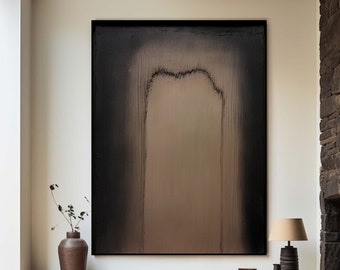 Large Wabi-Sabi Abstract Painting Brown Black Minimalist Wall Painting Brown Wall Art Brown Texture Painting Boho Living Room Wall Decor