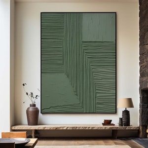 Large Green Texture Abstract Painting Green Minimalist Painting Green Texture Wabi-Sabi Wall Art 3D Green  Bohemian painting Living Room Art