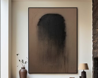 Brown Black Wabi Sabi Wall Art Brown Abstract Canvas Art Black Minimalist Art Modern Brown Black Textured Art Boho Living Room Wall Decor