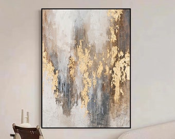 Beige Gold Abstract Painting Minimalist Abstract Painting Modern Abstract Painting Large Wall Canvas Painting Living room Wall Decor