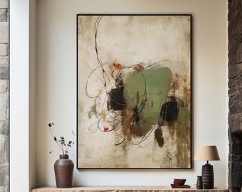 Green Beige Abstract Painting Green Minimalist Wall Art Beige Wabi Sabi Wall Art Modern Green Boho Wall Art Original Mid Century Wall Decor