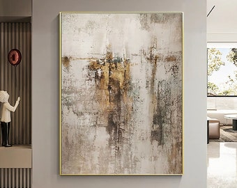 Large Original Beige Brown Gold Abstract Painting Beige Plaster Painting Brown Minimalist Art Gold Boho Art Large Wall Art for Living Room