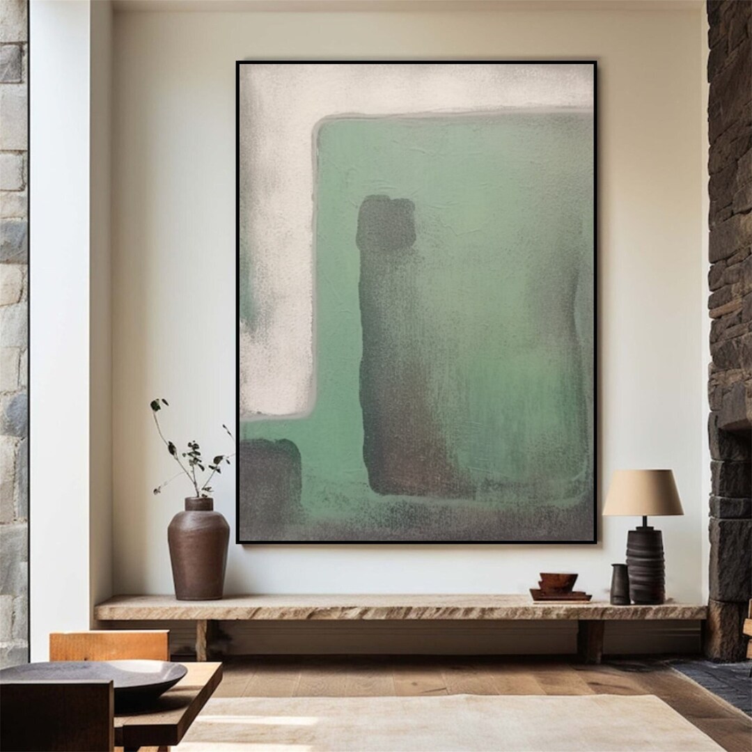 Green Wabi Sabi Wall Art Green Gray Abstract Painting Gray Minimalist ...