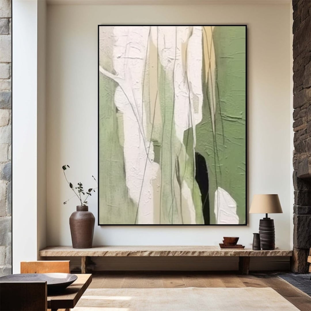 Large Green Abstract Art Green Wabi Sabi Wall Art Green White Oil ...