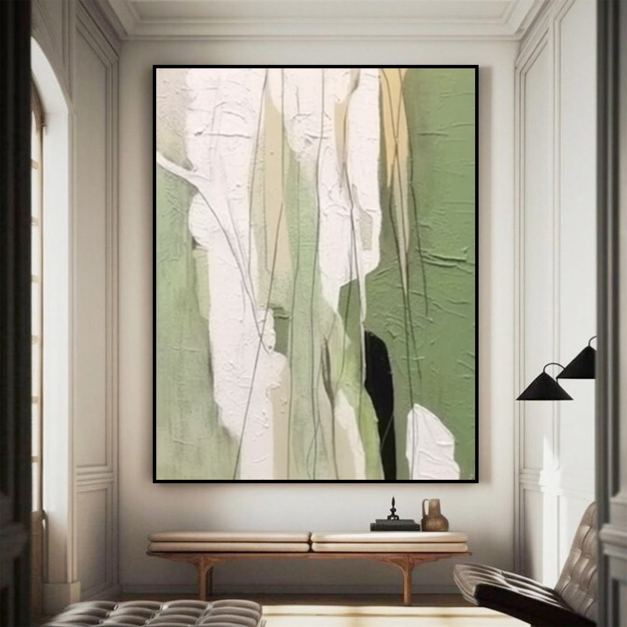 Large Green Abstract Art Green Wabi Sabi Wall Art Green White Oil ...