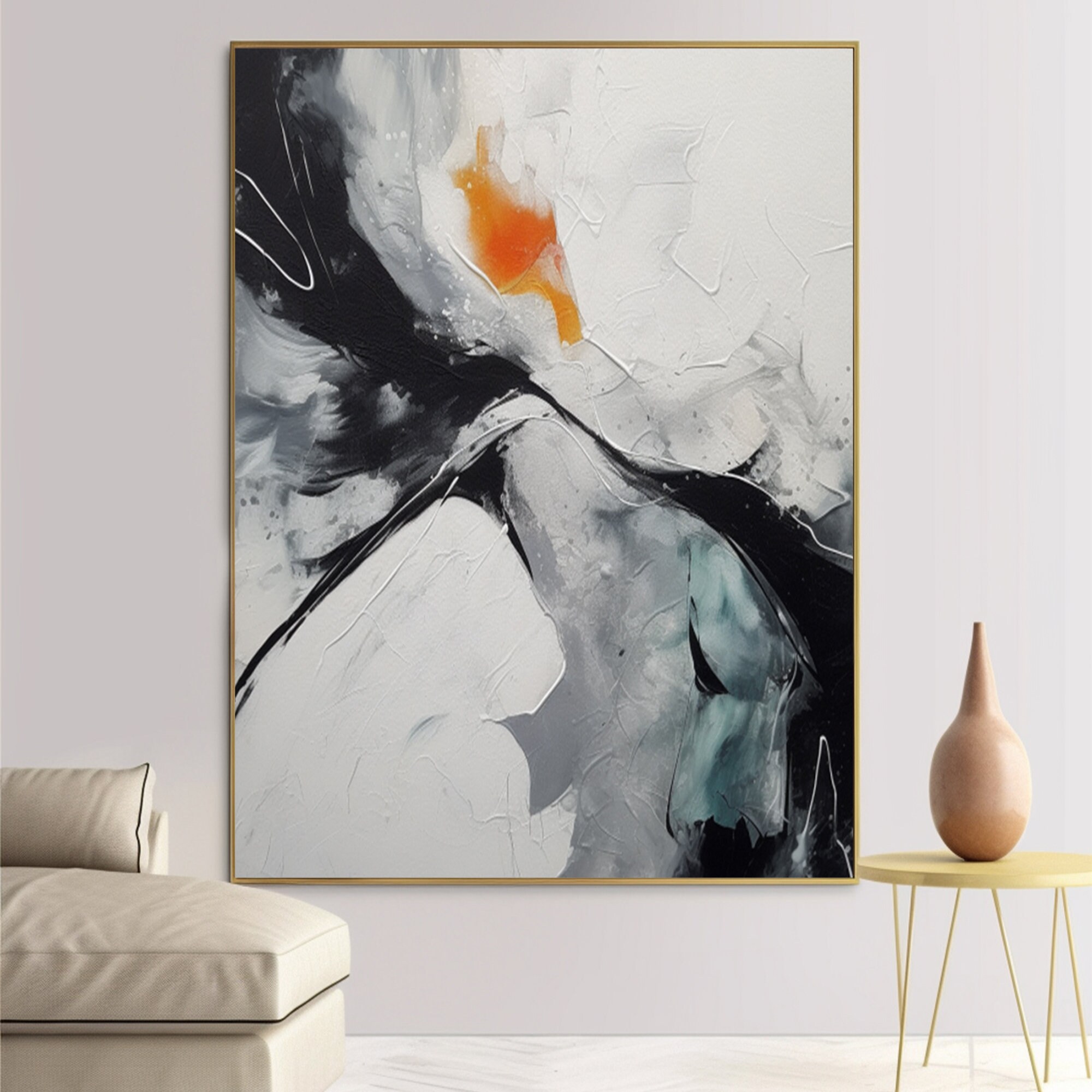 Large Black and White Abstract Painting Textured Wall Art Modern Black ...
