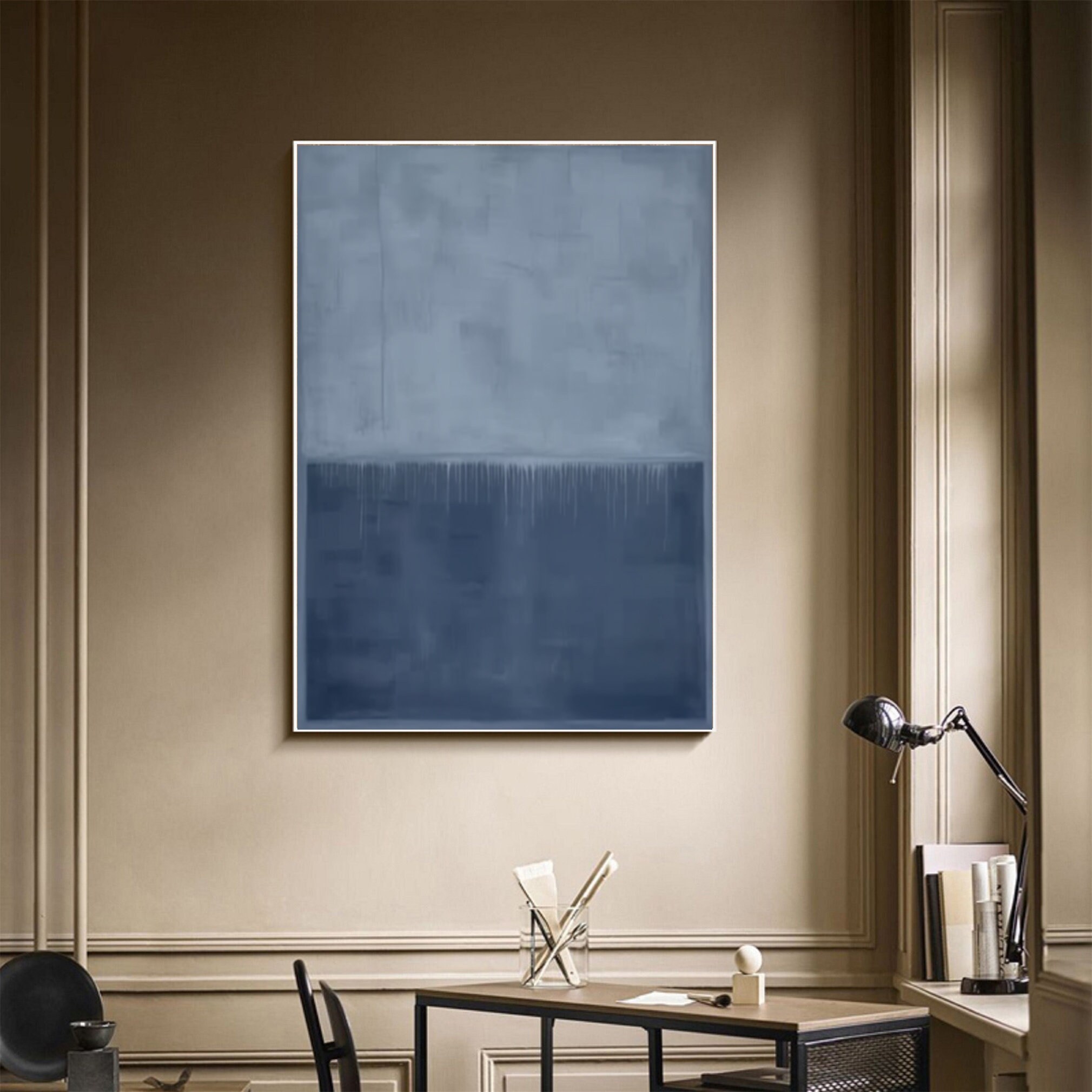 Large Blue Abstract Painting Blue Sky Abstract Art Dark Blue Ocean ...