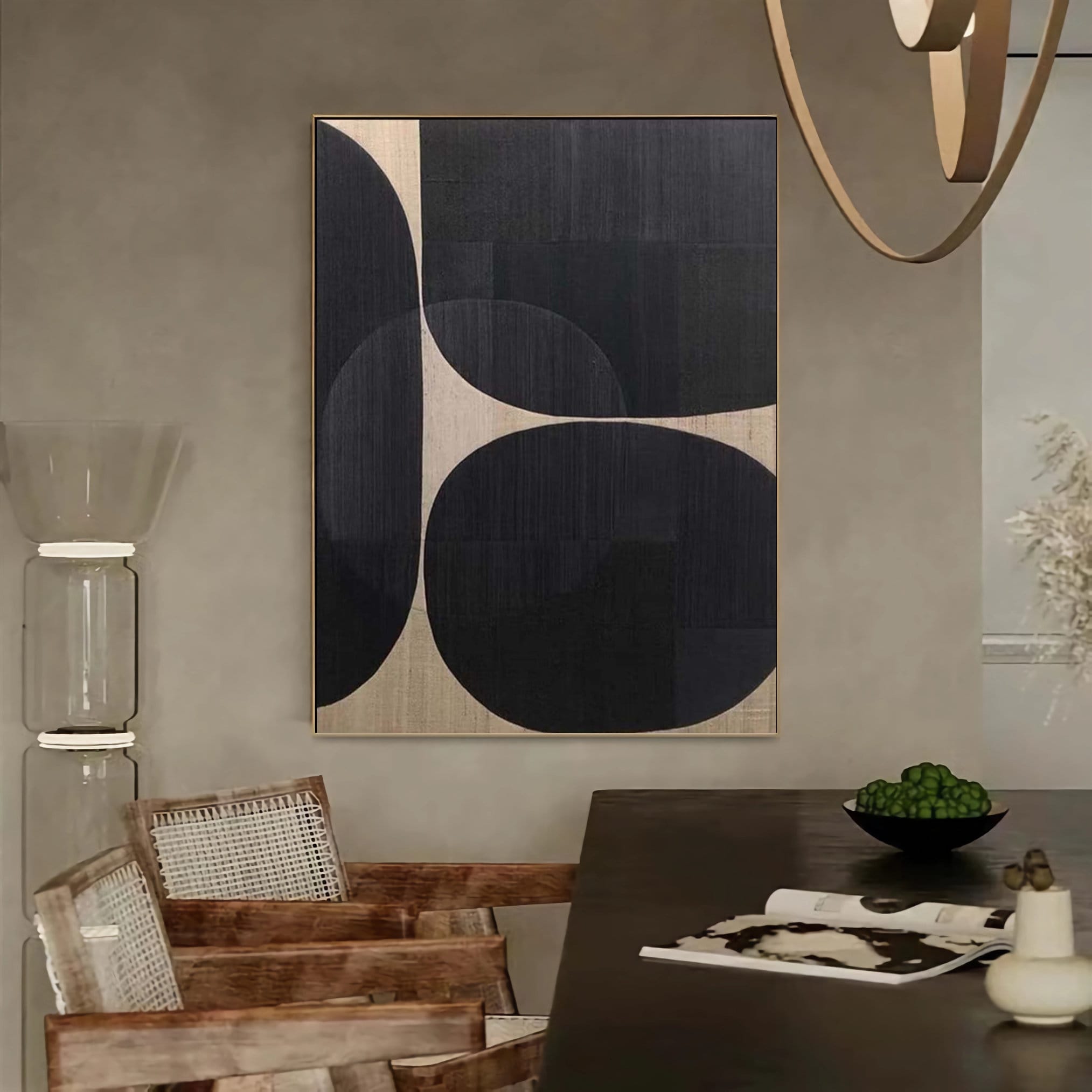 Beige Black Wabi Sabi Wall Art Beige Black Minimalist Abstract Painting ...