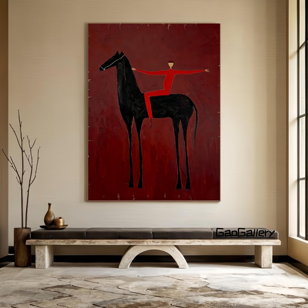 Original Western Cowboy Riding Horse Oil Painting Surrealist Horse and ...