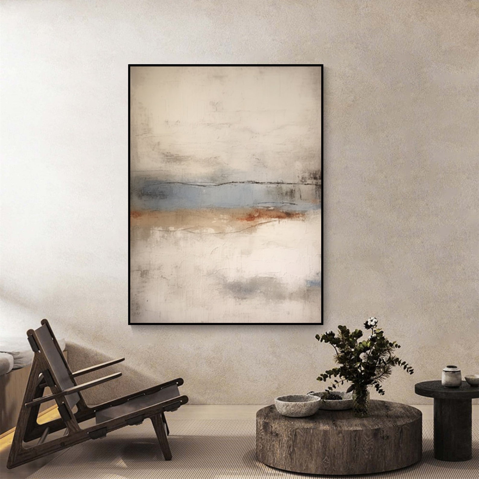 Large Beige Gray Abstract Painting Gray Minimalist Wall Art Beige Wabi ...
