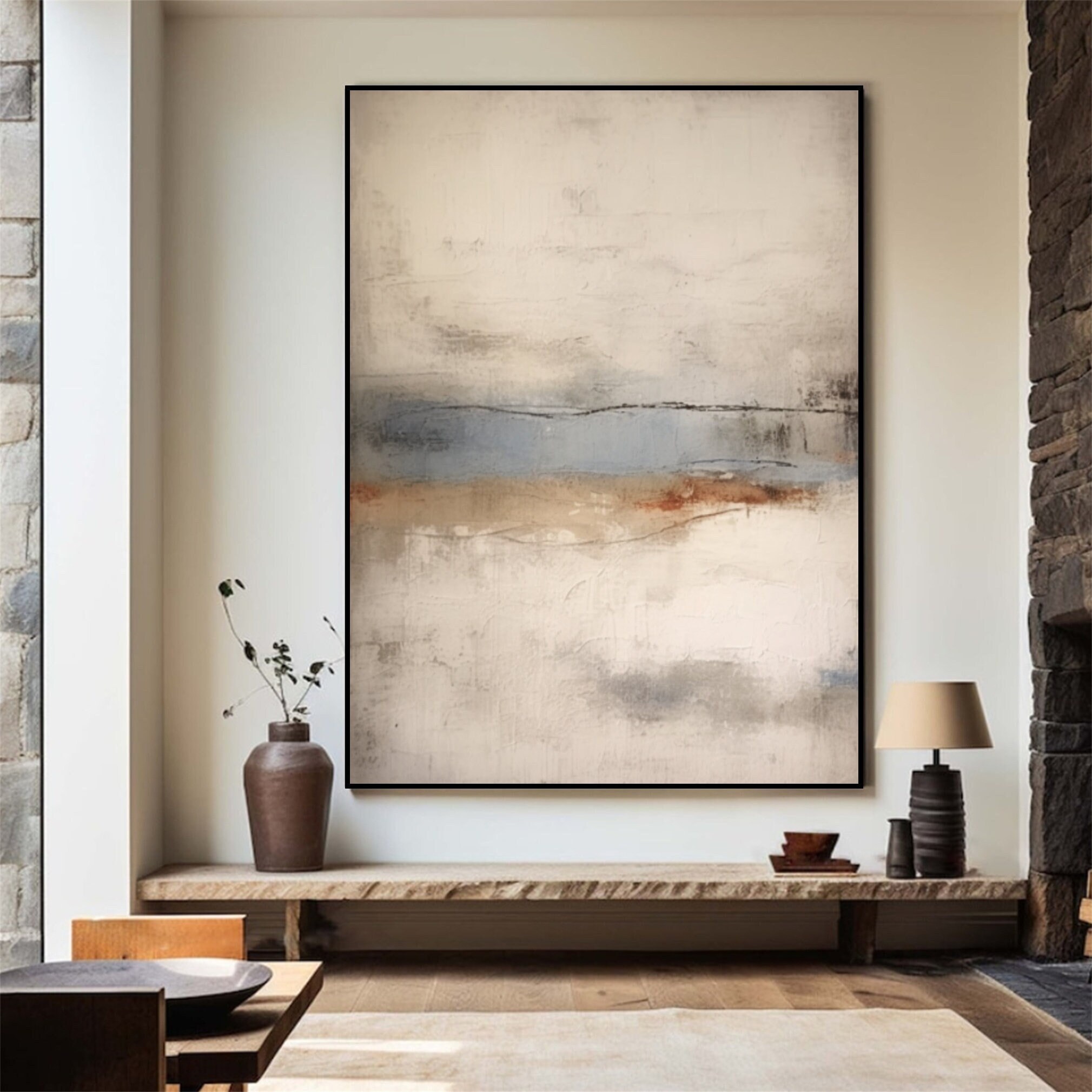 Large Beige Gray Abstract Painting Gray Minimalist Wall Art Beige Wabi ...