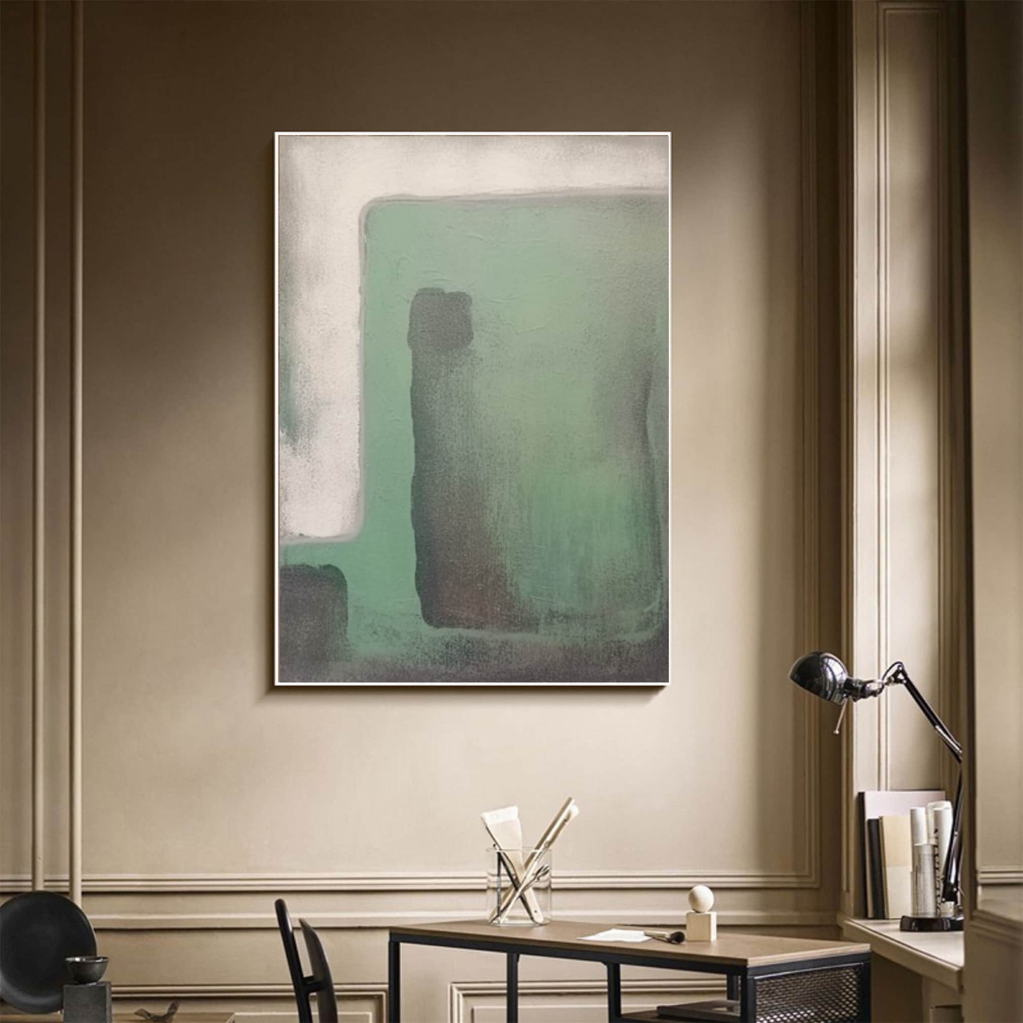 Green Wabi Sabi Wall Art Green Gray Abstract Painting Gray Minimalist ...
