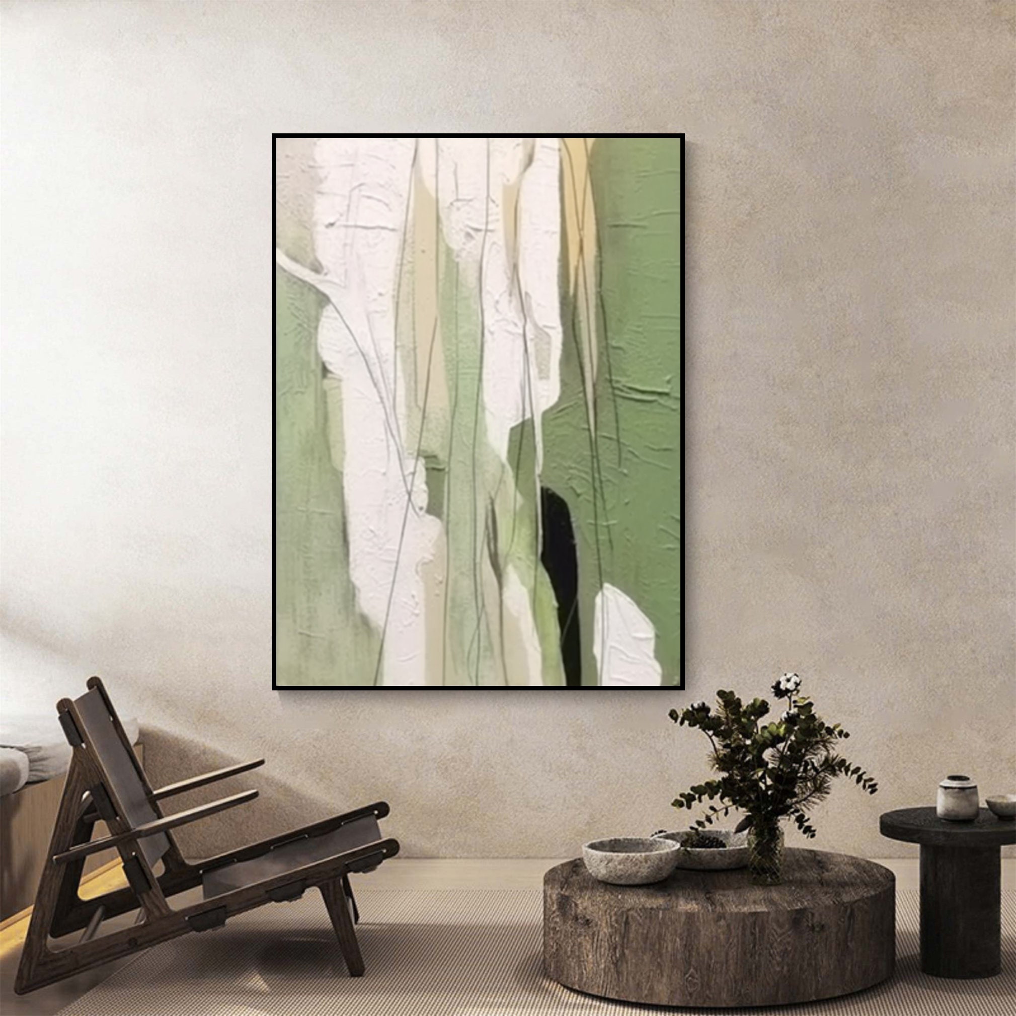 Large Green Abstract Art Green Wabi Sabi Wall Art Green White Oil ...