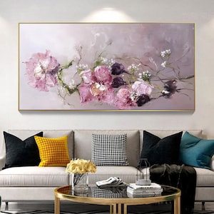 Flower Oil Painting On Canvas, Abstract Textured Flower Painting, Original Modern Floral Painting, Modern Living Room Wall Art Decor image 4