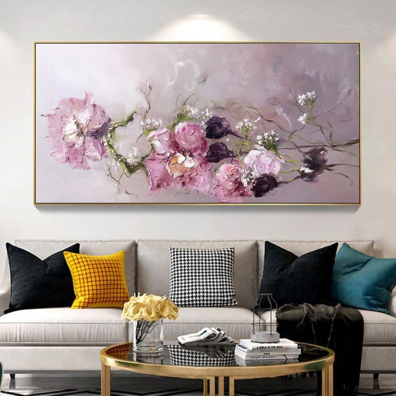 Flower Oil Painting On Canvas, Abstract Textured Flower Painting, Original Modern Floral Painting, Modern Living Room Wall Art Decor image 4