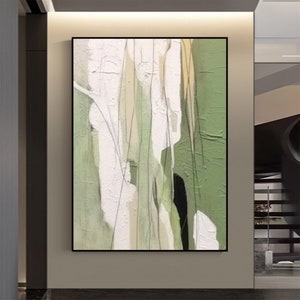 Large Green Abstract Art Green Wabi Sabi Wall Art Green White Oil ...