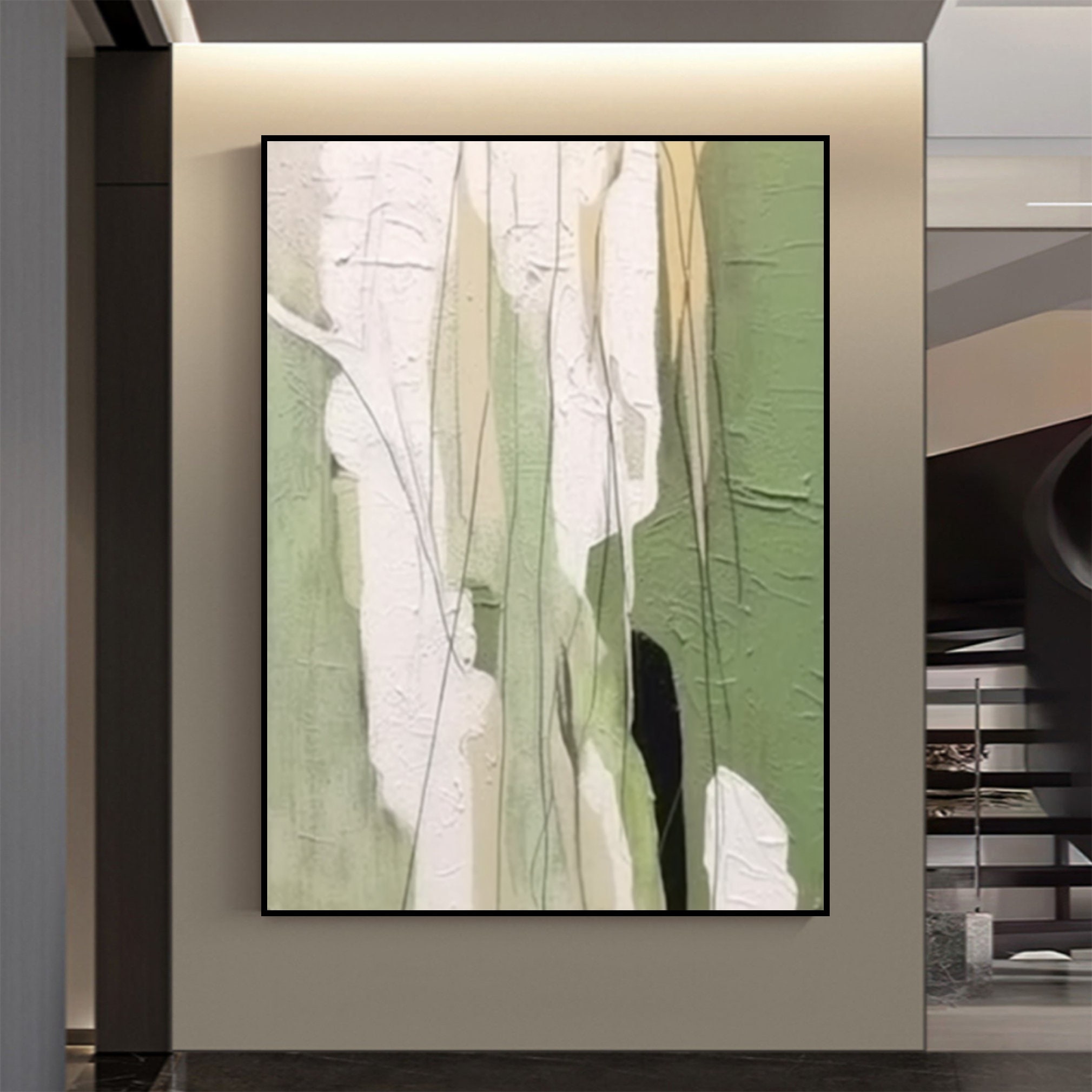 Large Green Abstract Art Green Wabi Sabi Wall Art Green White Oil ...