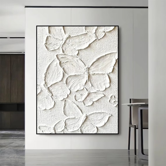 White Texture Butterfly Oil Painting Abstract Butterfly Painting Butterfly Art Minimalist Wall Art Textured Wall Art Living Room Wall Decor
