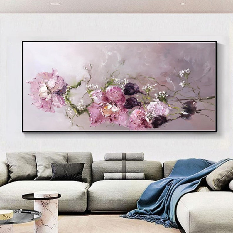 Flower Oil Painting On Canvas, Abstract Textured Flower Painting, Original Modern Floral Painting, Modern Living Room Wall Art Decor image 2